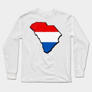 Red, White, and Blue South Carolina Outline Long Sleeve T-Shirt